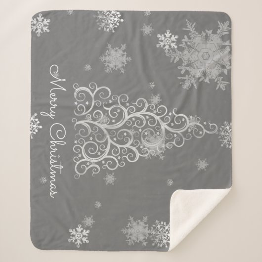 Silberner Weihnachtsbaum und Schneeflocken Sherpadecke (Vorderseite)