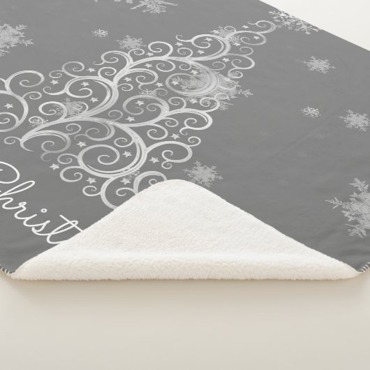 Silberner Weihnachtsbaum und Schneeflocken Sherpadecke (3/4)