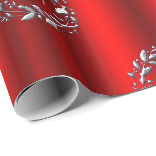 Silberner Weihnachtskranz und Rentier Geschenkpapier (Rolleneckpunkt)