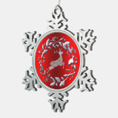Silberner Weihnachtskranz und Rentier Schneeflocken Zinn-Ornament (Rechts)