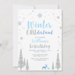 Silberner Winter onederland 1. Jungen-Geburtstagsf Einladung