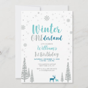 Silberner Winter Onederland 1. Jungen-Geburtstagsf Einladung