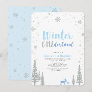 Silberner Winter Onederland Jungen 1. Geburtstagsf Einladung