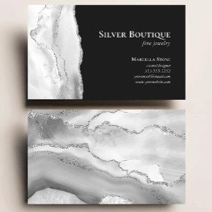 Silbernes Agat-Geoden-Schmuckdesigner Grau Weiß Visitenkarte