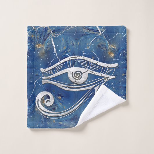 Silbernes ägyptisches Auge von Horus auf blauem Badhandtuch Set (Waschlappen)