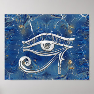 Silbernes ägyptisches Auge von Horus auf blauem Poster