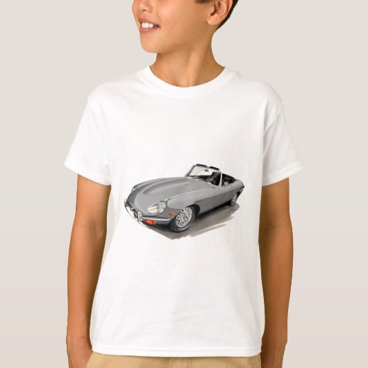 Silbernes Auto Jaguars XKE T-Shirt (Vorderseite)