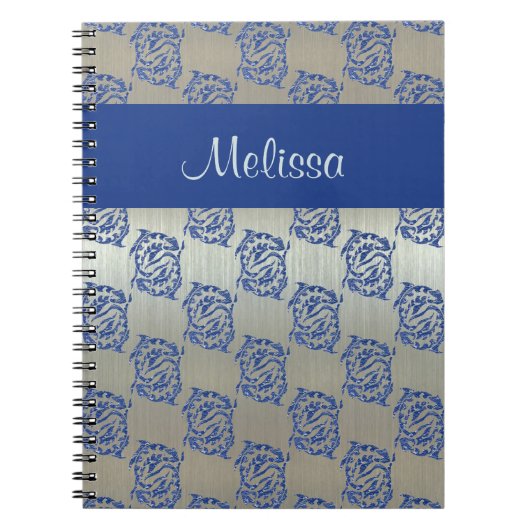 Silbernes blaues Fisch-Fisch-Muster Notizblock (Vorderseite)