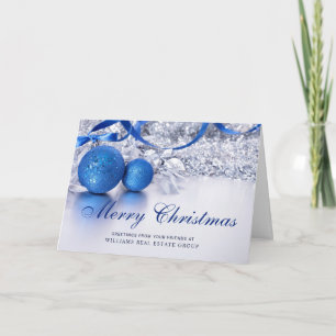 Silbernes blaues Weihnachtsbaum-Schmuckstück Firme Feiertagskarte