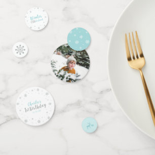 Silbernes & Blaues Winter Wonderland Junge 1. Gebu Konfetti