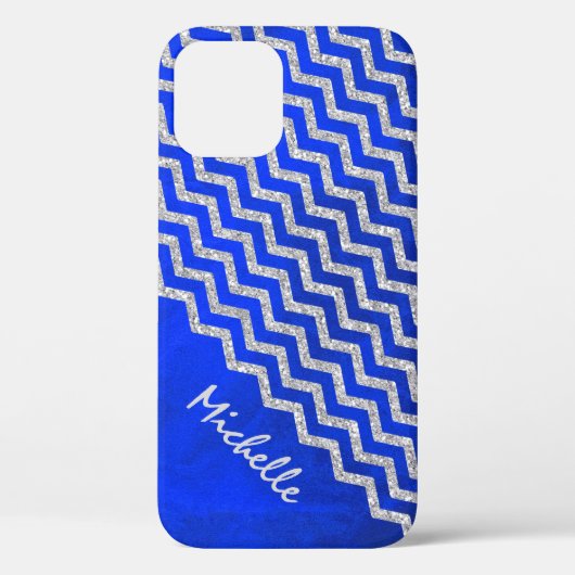 Silbernes blaues Zickzack personalisiertes Case-Mate iPhone Hülle (Rückseite)