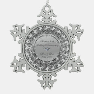 Silbernes Blumendiamant 50. Hochzeitstag Schneeflocken Zinn-Ornament