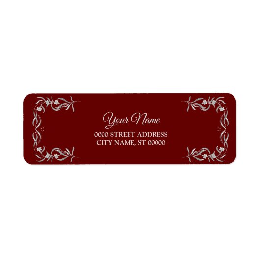 Silbernes Blumenmuster Rote Hochzeits-Rücksendeadr (Vorne)