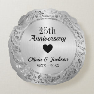 Silbernes Blumenornament  Rundes Kissen