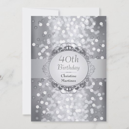 Silbernes Bokeh Foto-Geburtstags-Party Einladung (Vorderseite)