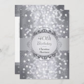 Silbernes Bokeh Foto-Geburtstags-Party Einladung (Vorne/Hinten)