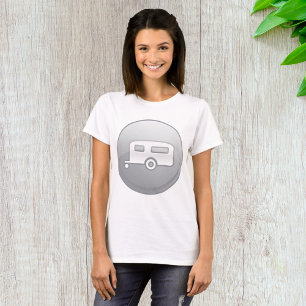 Silbernes Camper-Trailer-Icon Minimalistischer Woh T-Shirt