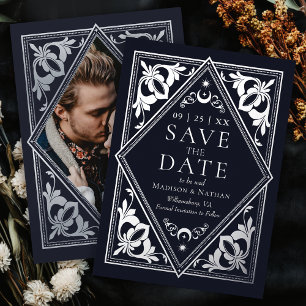 Silbernes Celestial Tarot Gothic Save-the-Date Folieneinladung