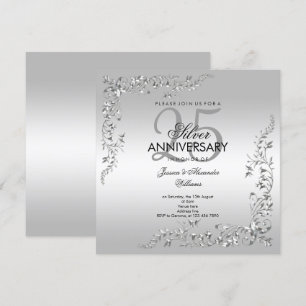 Silbernes Dekor 25. Hochzeitstag Einladung