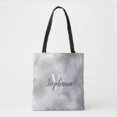 Silbernes Diamant-Glitter-Konfetti-Muster-Monogram Tasche (Vorderseite)