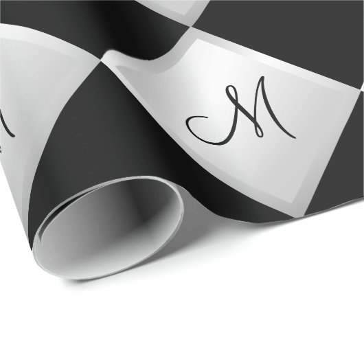 Silbernes Diamant-Muster-Monogramm-Packpapier Geschenkpapier (Rolleneckpunkt)