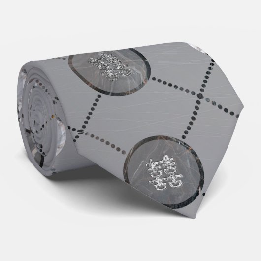 Silbernes doppeltes Glück-Symbolmuster Krawatte (Gerollt)