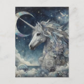 Silbernes Einhorn-Collage mit Mond Postkarte (Vorderseite)