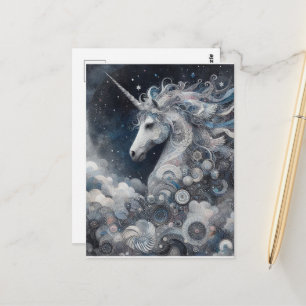 Silbernes Einhorn Collage Postkarte