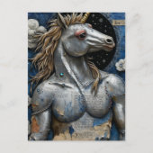 Silbernes Einhorn mit Muskel-Collage Postkarte (Vorderseite)
