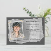 Silbernes Einklebebuch-Foto-Abschluss-Party laden Einladung (Stehend Vorderseite)
