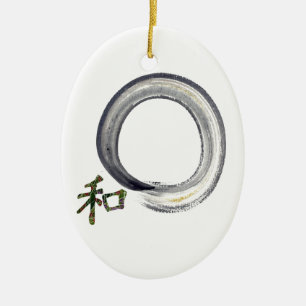 Silbernes enso mit Kanji - Harmonie Keramik Ornament