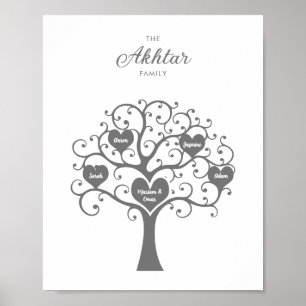 Silbernes Familienstammbaum-Poster Poster