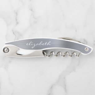 Silbernes Faux-Bürstenmetall Personalisiertes Skri Kellnermesser