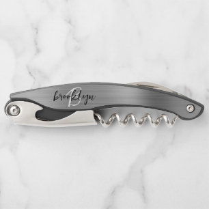 Silbernes faux gebürstetes Metall-Monogramm-Manusk Kellnermesser