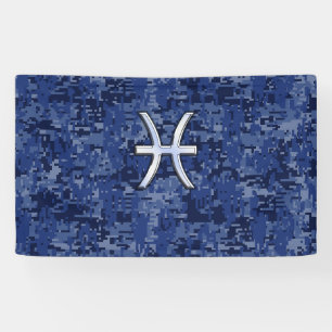 Silbernes Fische-Sternzeichen-Symbol Navy Blau Dig Banner