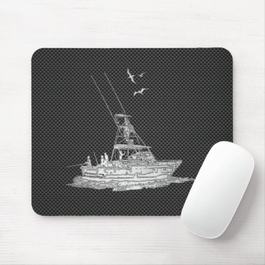 Silbernes Fischerboot auf Kohlenstoff-Faser Mousepad (Mit Mouse)