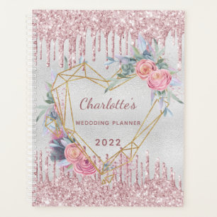 Silbernes florales rosafarbenes Glitter-Hochzeit Planer