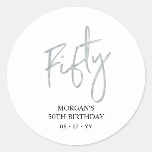Silbernes Fünfzig 50. Geburtstagsgeschenk Danke Runder Aufkleber