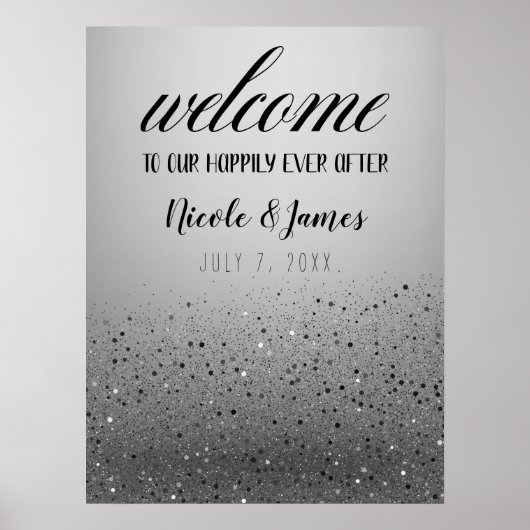 Silbernes funkelndes Glitter-Hochzeits-Willkommens Poster (Vorne)