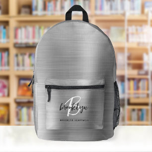 Silbernes gebürstetes Metall-Monogramm-Name Bedruckter Rucksack