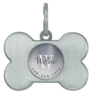 Silbernes gebürstetes Metall-Monogramm-Ombre-Hunde Tiermarke