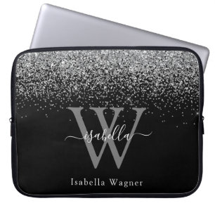 Silbernes Glitter Elegantes Schriftname Laptopschutzhülle