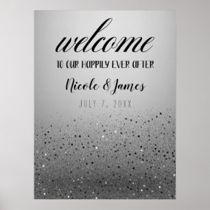 Silbernes Glitter-Hochzeit-Willkommensschild Poster