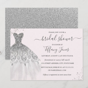 Silbernes Glitter Hochzeitskleid Rosa Brautparty Einladung