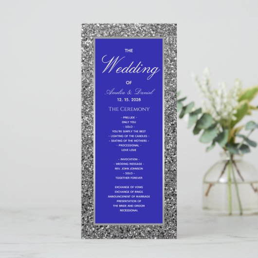 Silbernes Glitter-Hochzeitsprogramm Programm (Stehend Vorderseite)