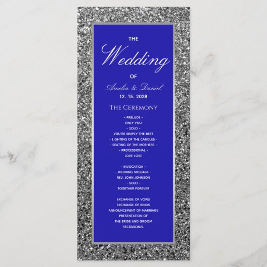Silbernes Glitter-Hochzeitsprogramm Programm (Vorderseite)