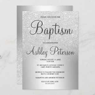 Silbernes Glitter ombre metallische Folientaufe Einladung