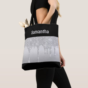 Silbernes Glitter-Tropfen-Schwarz-Monogramm-Trend Tasche