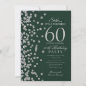 Silbernes Glitter-Überraschung 60. Geburtstag Grün Einladung (Vorderseite)