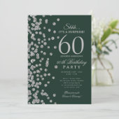 Silbernes Glitter-Überraschung 60. Geburtstag Grün Einladung (Stehend Vorderseite)